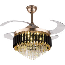 Crystal Ceiling Fan Chandelier Indoor Luxury Hiding Quiet 42 Inch